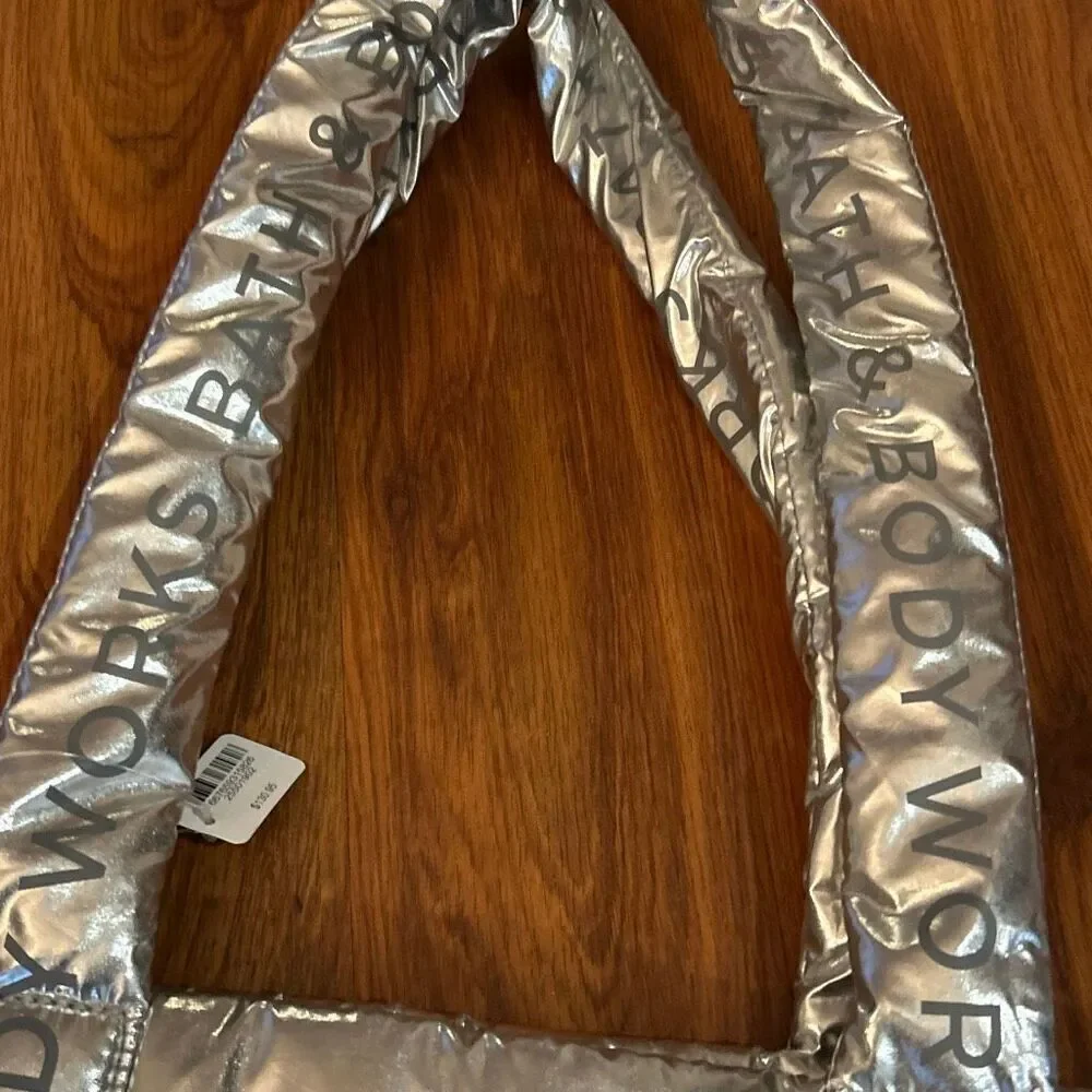NWT Bath & body Works silver puffer large quilted tote bag new